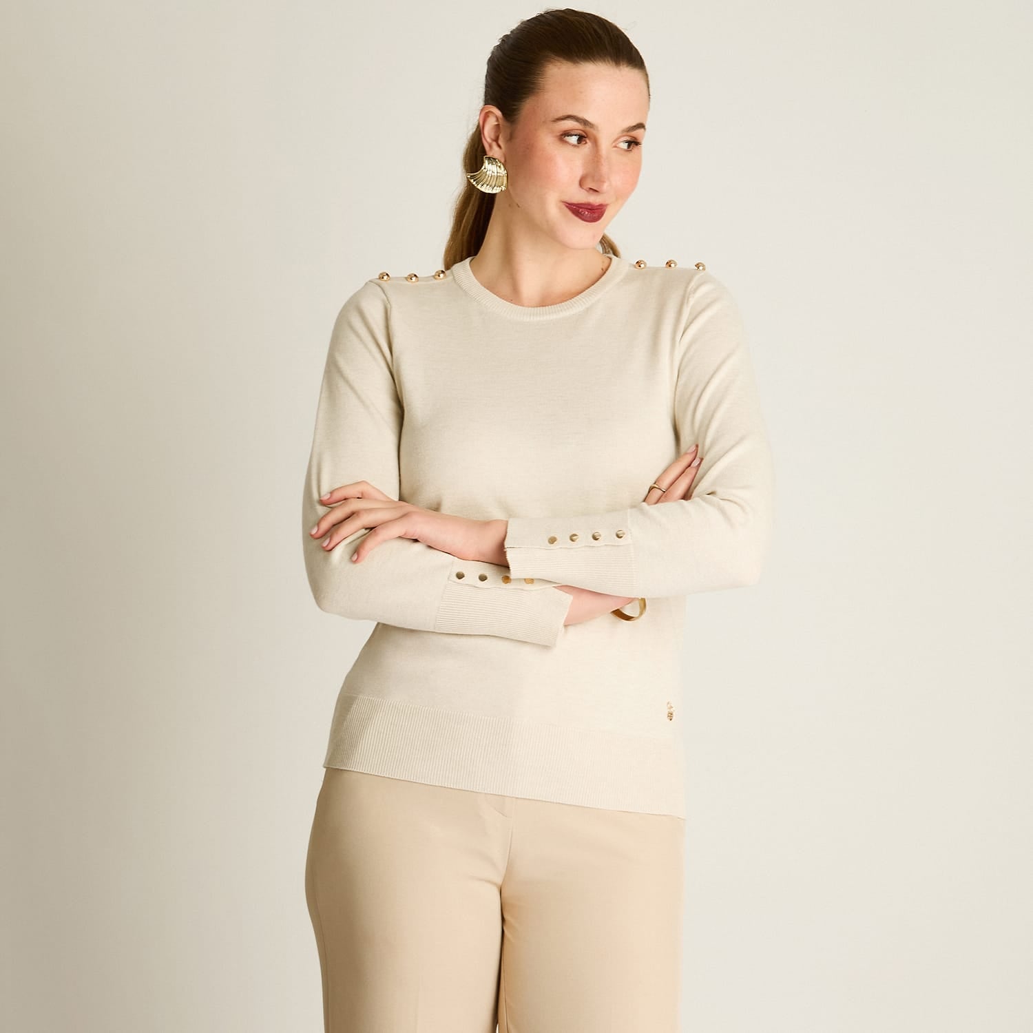 Sweater Arena Manga Larga Elasticidad Media Sin Forro Calce Normal Tela Tejido